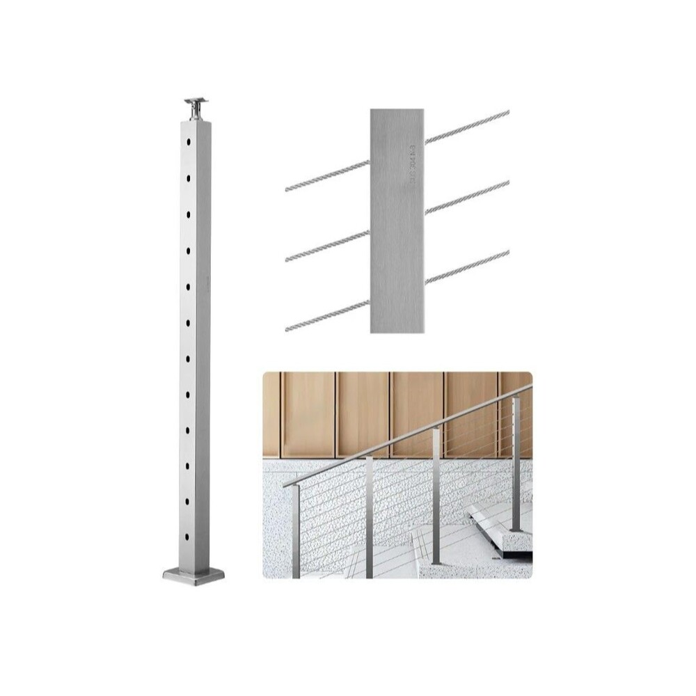 VEVOR Stair Cable Railing Post, 12 30° Pre- Drilled Holes, 42x2x2, Steel, Silver